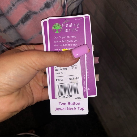 Healing Hands Purple Label Two Button Jewel Neck tie-dye scrub top - Picture 9 of 11